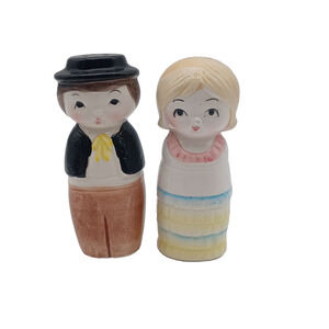 Vintage Anthropomorphic Man Woman Ceramic Salt Pepper Shaker Set Man Woman Japan